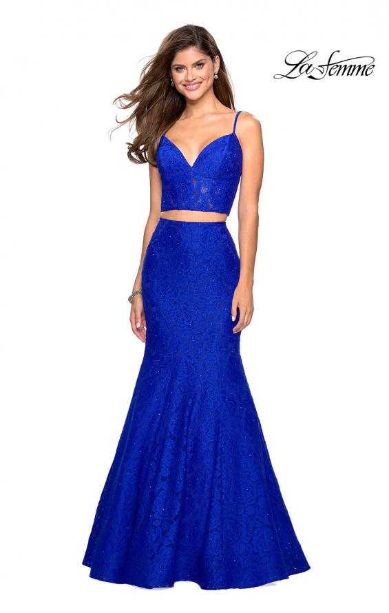 Picture of: Lace Two Piece Gown with Rhinestone Accents in Electric Blue, Style: 27589, Main Picture