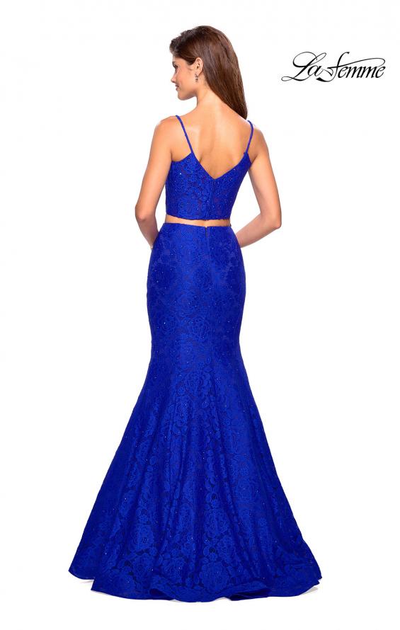 Picture of: Lace Two Piece Gown with Rhinestone Accents in Electric Blue, Style: 27589, Back Picture