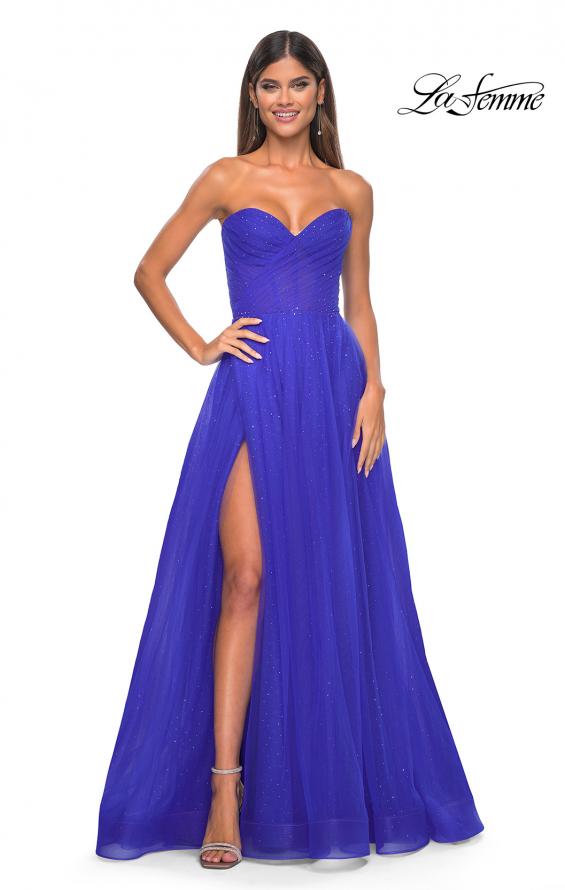 Picture of: Sweetheart Tulle and Rhinestone Prom Dress with Illusion Detail in Electric Blue, Style: 31997, Detail Picture 1
