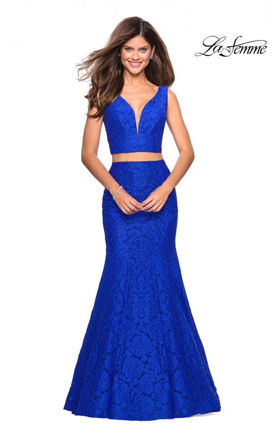 Picture of: Sweetheart Neckline Two Piece Long Lace Prom Dress in Electric Blue, Style: 27262, Detail Picture 2
