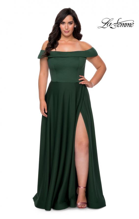 Picture of: Off The Shoulder Plus Size Dress with Leg Slit in Emerald, Style: 29007, Detail Picture 1