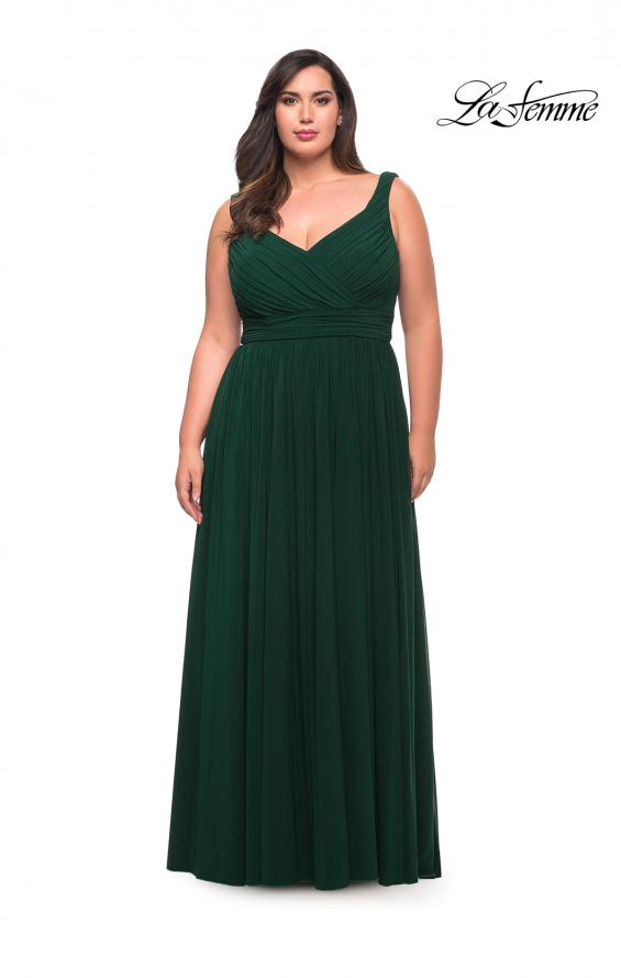 Picture of: Net Jersey Plus Size Long Dress with Slit and V Neck in Emerald, Style: 29075, Detail Picture 4