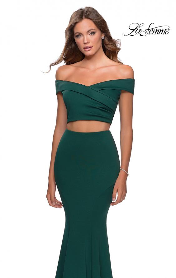 Picture of: Two Piece Off The Shoulder Dress with Pleated Top in Emerald, Style: 28521, Detail Picture 3