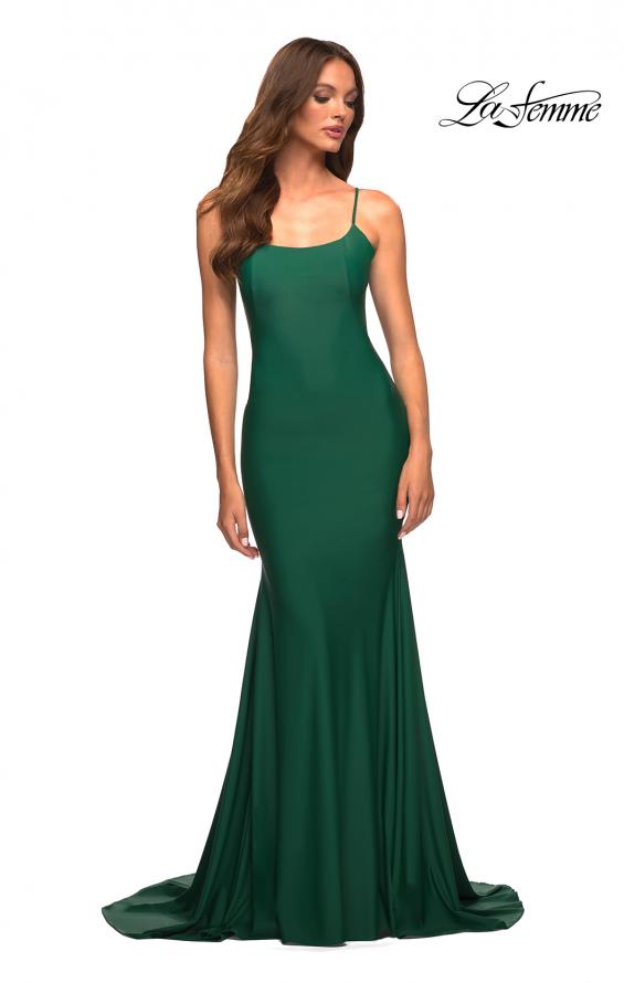 Picture of: Chic Luxe Jersey Gown with Train and V Back in Green, Style: 30458, Detail Picture 3