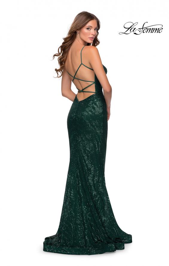 Picture of: Sequin Mermaid Prom Dress with Strappy Back in Emerald, Style: 28519, Detail Picture 4
