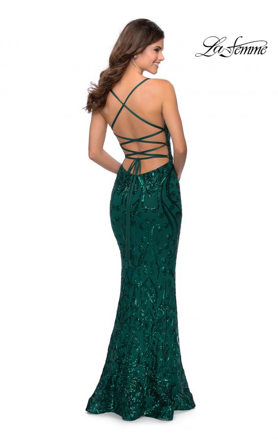 Picture of: Long Prom Dress with Intricate Sequin Lace Design in Emerald, Style: 28828, Detail Picture 4