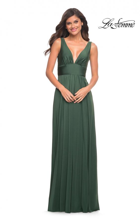 Picture of: Empire Waist Gown with Deep V Neckline in Emerald, Style: 30641, Detail Picture 6