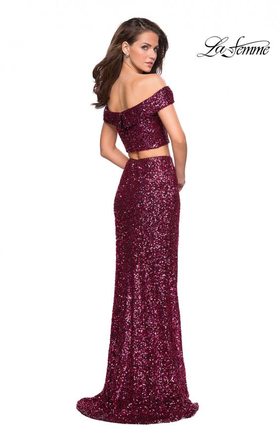 Picture of: Two Piece Sequin Off the Shoulder Prom Dress in Fuchsia, Style: 27020, Detail Picture 2