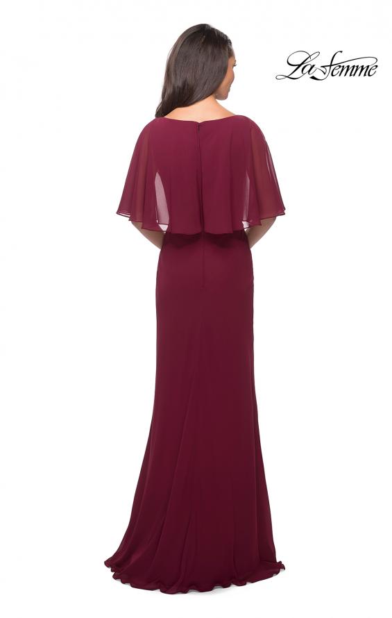 Picture of: Crepe Chiffon Dress with Sheer Cape-Like Overlay in Garnet, Style: 25204, Back Picture