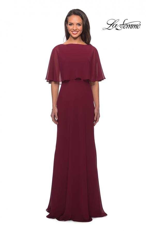 Picture of: Crepe Chiffon Dress with Sheer Cape-Like Overlay in Garnet, Style: 25204, Detail Picture 1