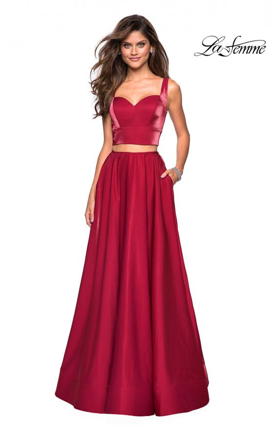 Picture of: Metallic Satin Two Piece Gown with Pockets in Garnet, Style: 27444, Detail Picture 1