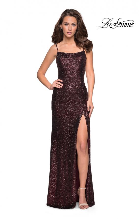 Picture of: Floor Length Fully sequin Prom Dress with Slit in Garnet, Style: 27272, Detail Picture 4