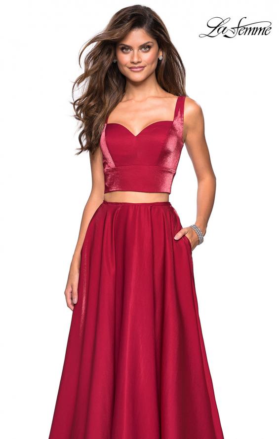 Picture of: Metallic Satin Two Piece Gown with Pockets in Garnet, Style: 27444, Detail Picture 4