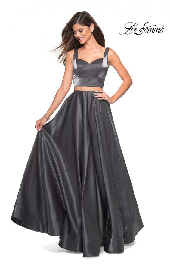 Picture of: Metallic Satin Two Piece Gown with Pockets in Gunmetal, Style: 27444, Detail Picture 2