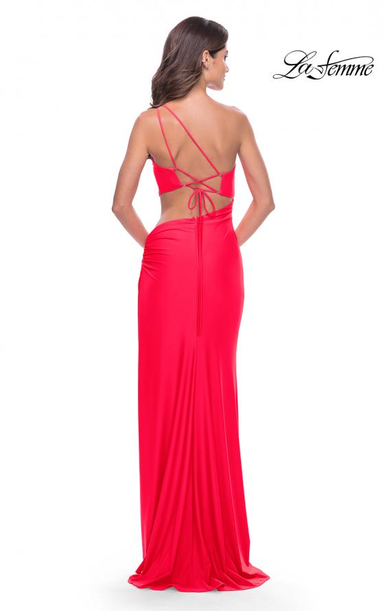Picture of: One Shoulder Dress with Side Cut Out and Unique Back in Bright Colors in Hot Coral, Style: 31443, Style: 31443