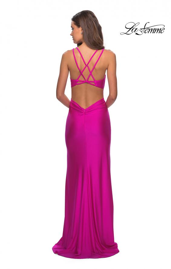 Picture of: Form Fitting Long Jersey Dress with Plunging Neckline in Hot Fuchsia, Style: 27602, Detail Picture 8