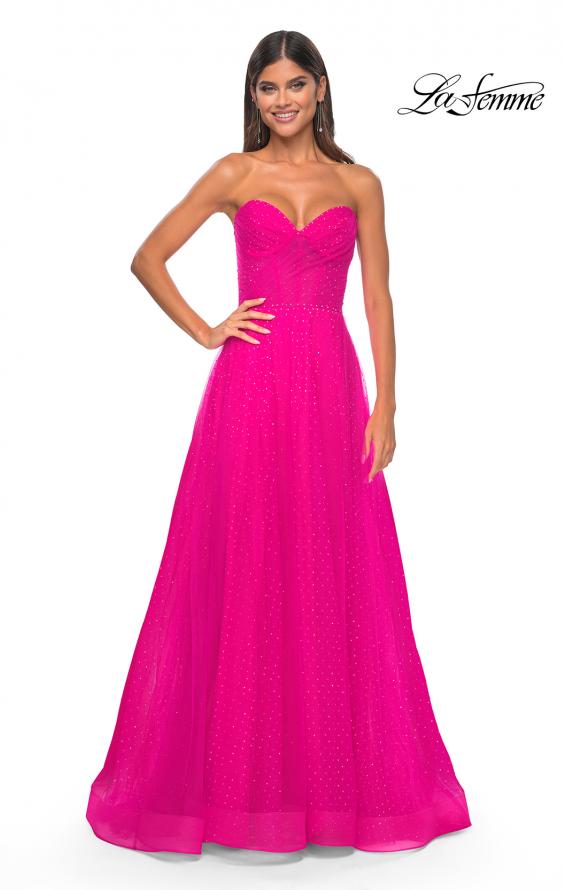 Picture of: Sweetheart Tulle and Rhinestone Prom Dress with Illusion Detail in Hot Fuchsia, Style: 31997, Detail Picture 11