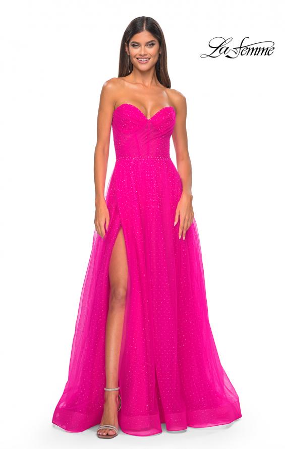 Picture of: Sweetheart Tulle and Rhinestone Prom Dress with Illusion Detail in Hot Fuchsia, Style: 31997, Detail Picture 2