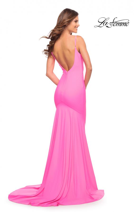 Picture of: Chic Luxe Jersey Gown with Train and V Back in Bright Colors in Hot Pink, Style: 30682, Back Picture