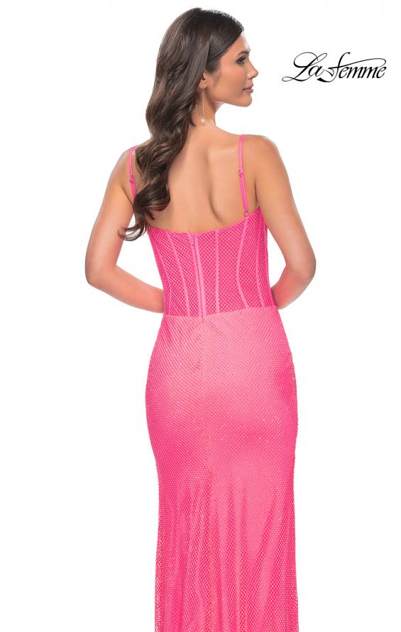 Picture of: Bustier Rhinestone Fishnet Dress with Deep V in Pink, Style: 32426, Detail Picture 2