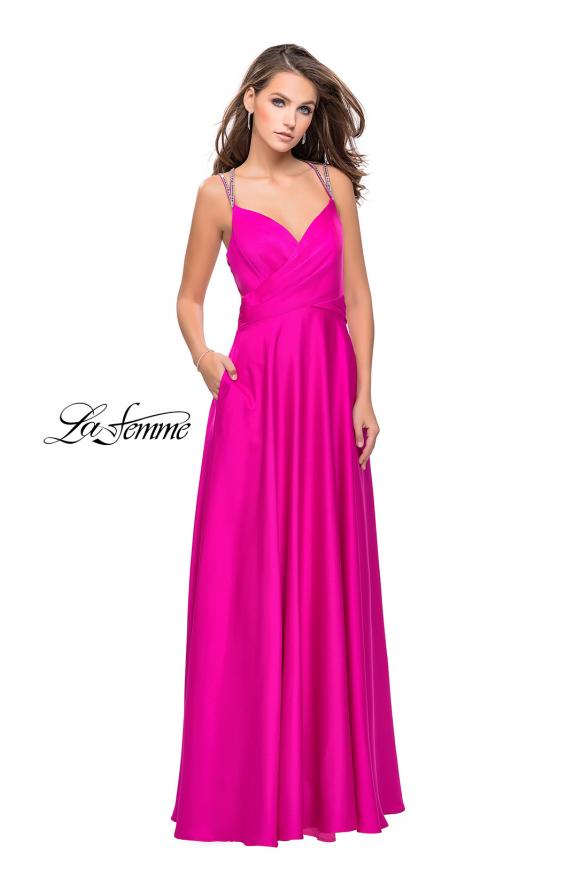 Picture of: Satin A-line Prom Dress with Beading and an Open Back in Hot Pink, Style: 25611, Detail Picture 2