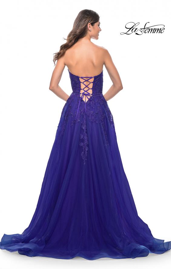 Picture of: Sweetheart Tulle Strapless Gown with Lace Applique in Indigo, Style: 32304, Detail Picture 1