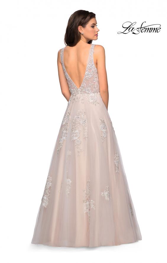Picture of: A-Line Ball Gown with Sparkling Floral Appliques in Ivory Nude, Style: 27727, Back Picture