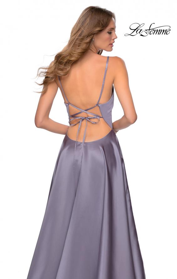 Picture of: V-Neck Satin Prom Dress with Lace Up Back in Lavender Gray, Style: 28628, Detail Picture 10