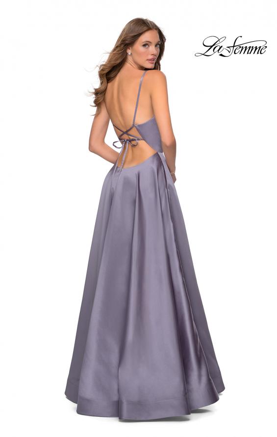 Picture of: V-Neck Satin Prom Dress with Lace Up Back in Lavender Gray, Style: 28628, Back Picture