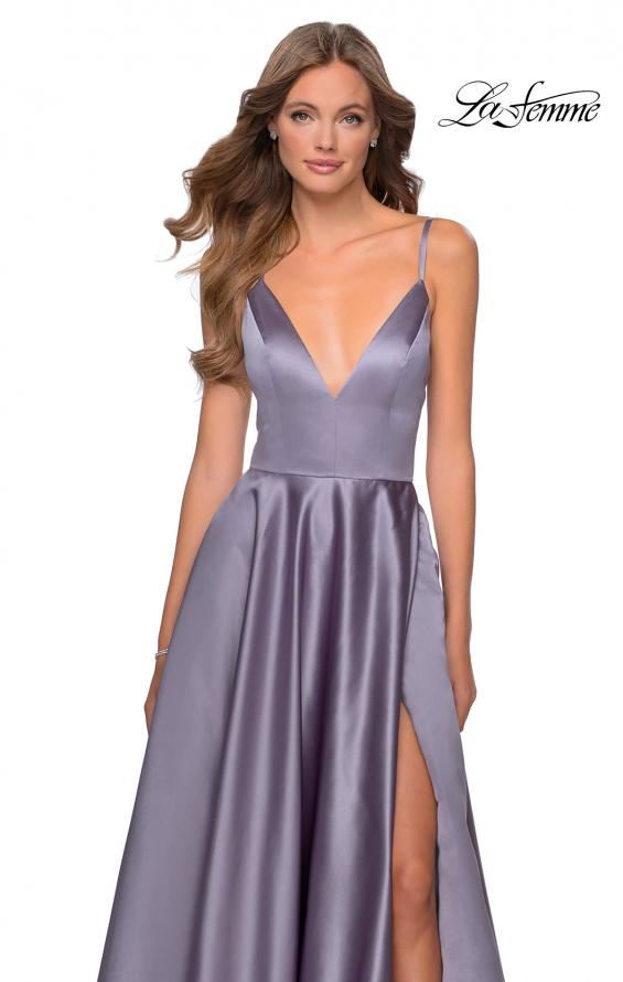 Picture of: V-Neck Satin Prom Dress with Lace Up Back in Lavender Gray, Style: 28628, Detail Picture 4