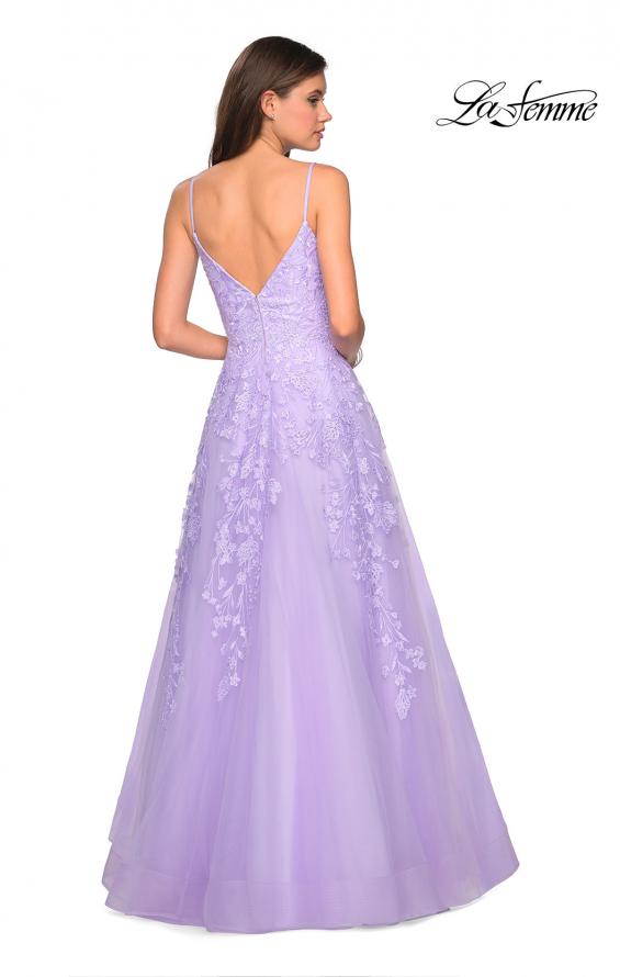 Picture of: Floral Embellished A-Line Tulle Prom Dress in Lavender, Style: 27819, Back Picture