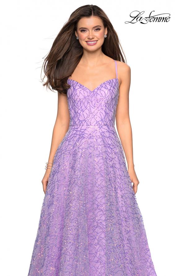 Picture of: Sweetheart Sequin Dress with Criss Cross Straps in Lavender, Style: 27541, Detail Picture 1