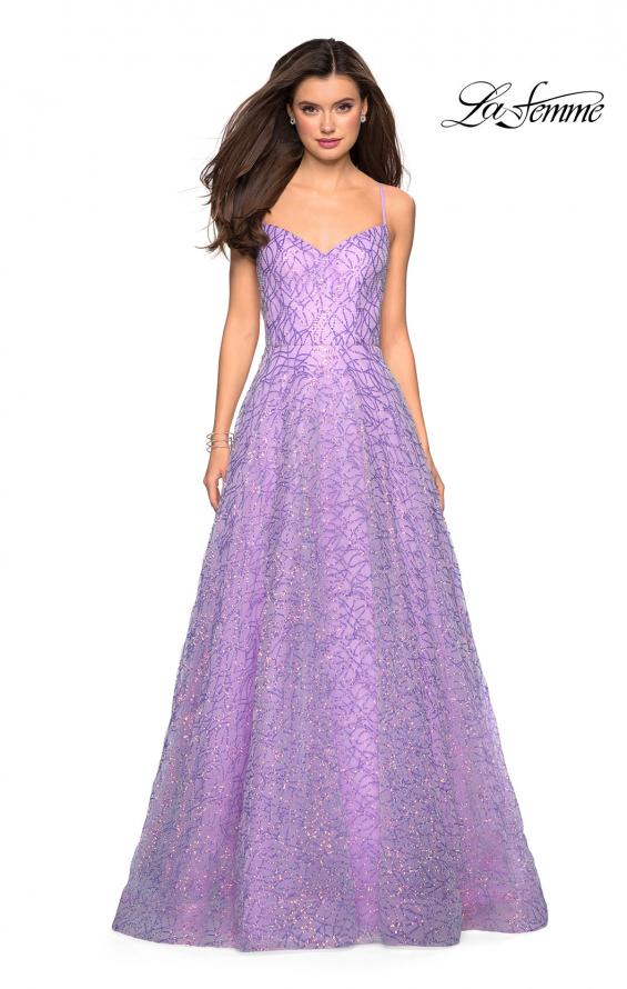 Picture of: Sweetheart Sequin Dress with Criss Cross Straps in Lavender, Style: 27541, Detail Picture 3