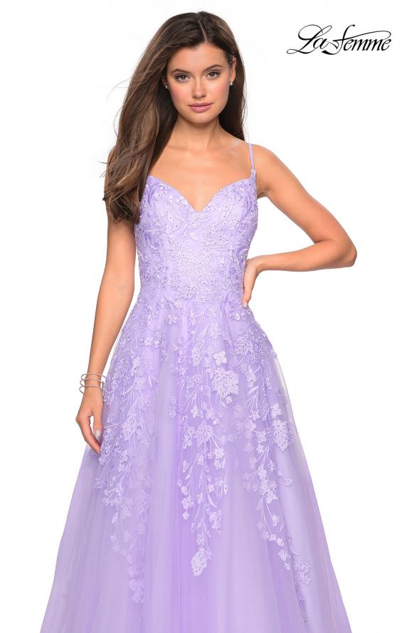 Picture of: Floral Embellished A-Line Tulle Prom Dress in Lavender, Style: 27819, Detail Picture 3