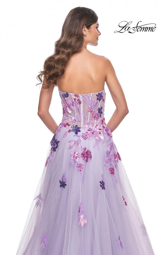 Picture of: Strapless A-Line Gown with Multi Color Sequin Lace Detail in Lavender, Style: 32156, Detail Picture 3