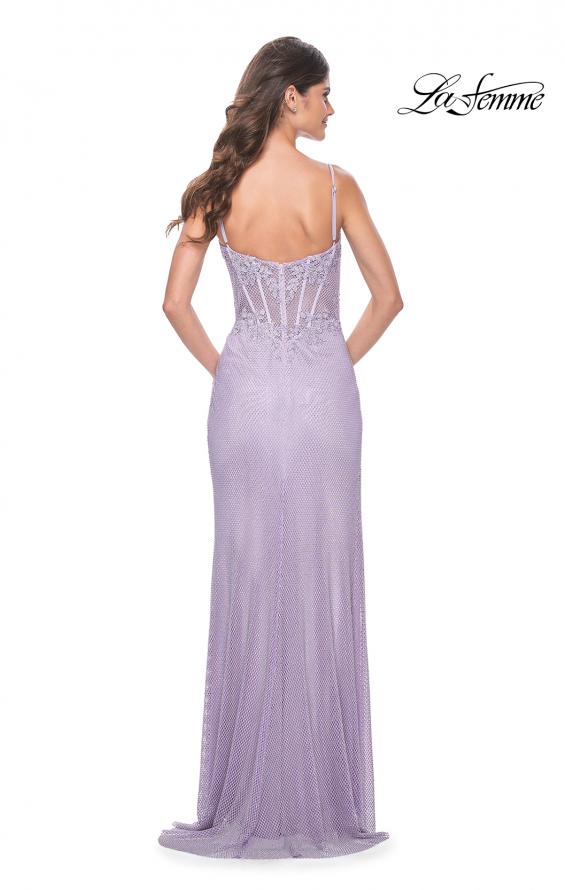 Picture of: Stunning Rhinestone Fishnet Dress with Lace Detail Bodice in Lavender, Style: 32236, Detail Picture 4