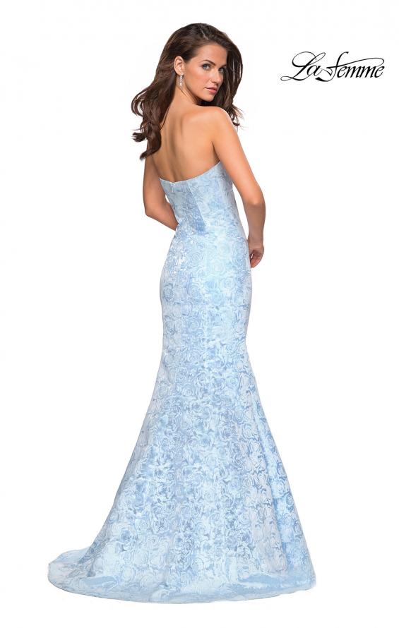 Picture of: Floral Strapless Floor Length Mermaid Prom Gown in Light Blue, Style: 26975, Back Picture