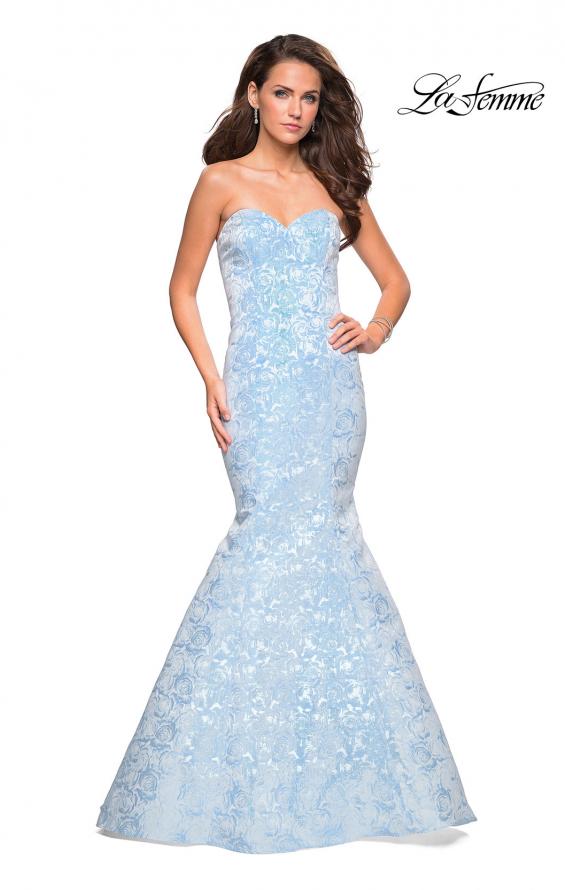 Picture of: Floral Strapless Floor Length Mermaid Prom Gown in Light Blue, Style: 26975, Detail Picture 1