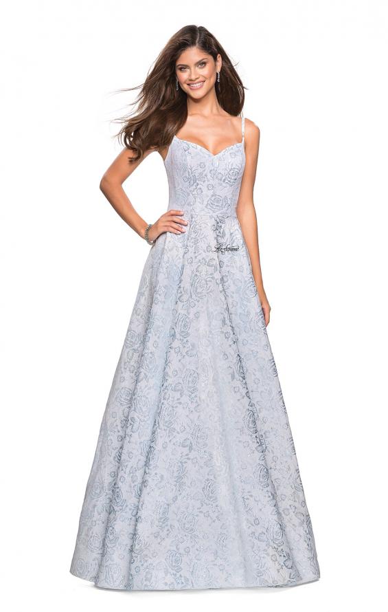 Picture of: Floral Print Long Sweetheart Prom Dress in Light Blue, Style: 27162, Detail Picture 1