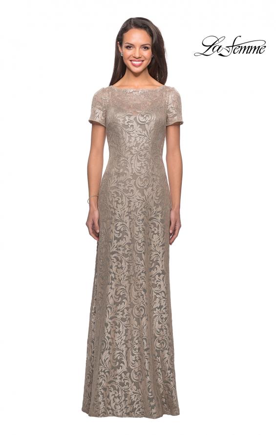 Picture of: Floor Length Lace Gown with Short Sleeves in Light Gold, Style: 25528, Detail Picture 1