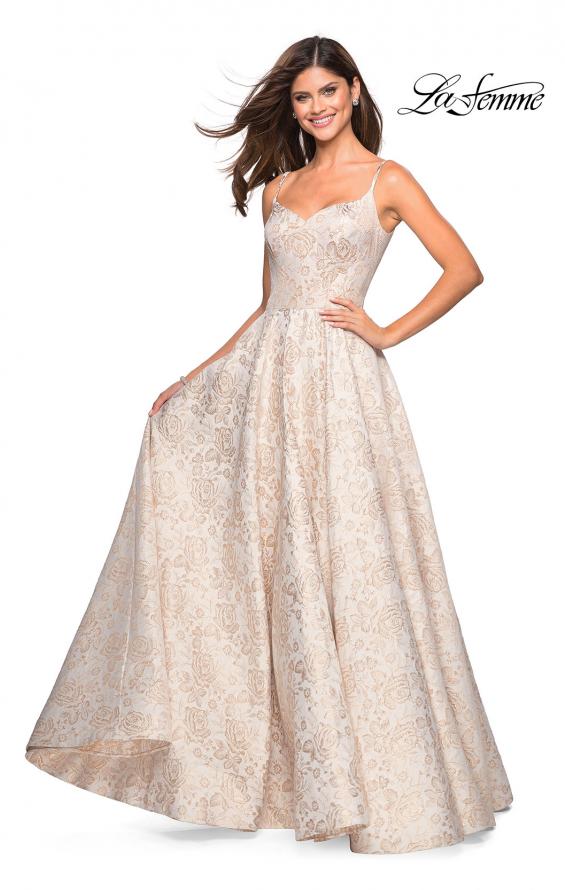 Picture of: Floral Print Long Sweetheart Prom Dress in Light Gold, Style: 27162, Main Picture