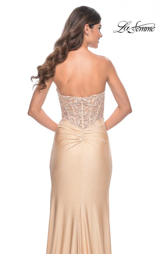 Picture of: Sheer Lace Applique Bodice Dress with Jersey Skirt in Light Gold, Style: 32301, Detail Picture 9