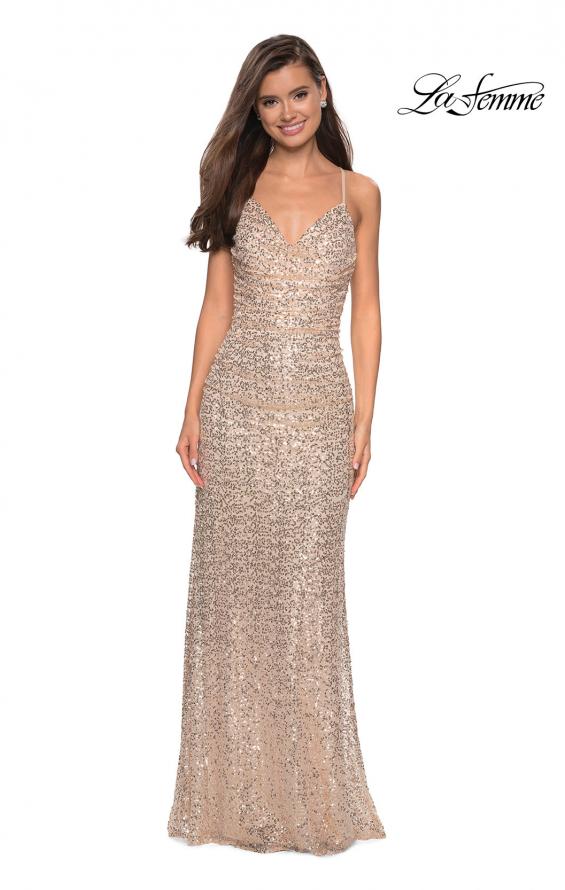 Picture of: Floor Length Ruched Fully sequin Prom Dress in Light Gold, Style: 27234, Detail Picture 1