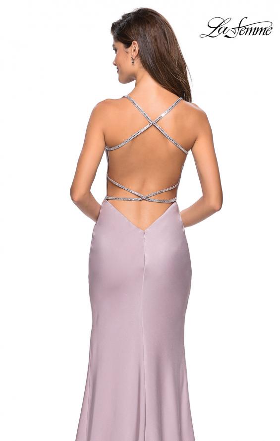 Picture of: Classic Form Fitting Jersey Floor Length Prom Dress in Light Mauve, Style: 27581, Back Picture