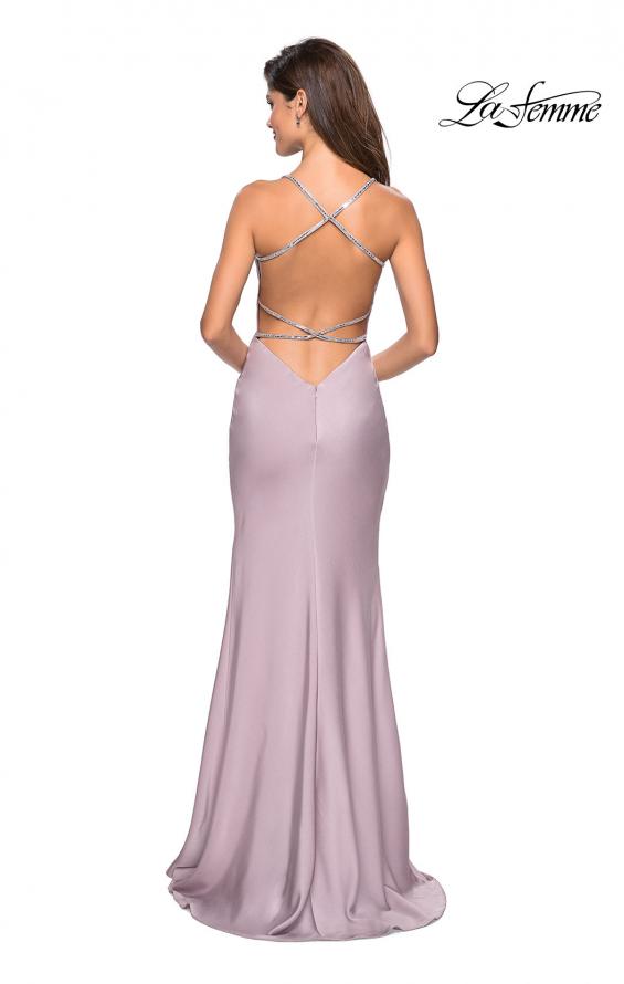 Picture of: Classic Form Fitting Jersey Floor Length Prom Dress in Light Mauve, Style: 27581, Detail Picture 1