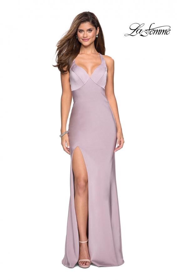Picture of: Classic Form Fitting Jersey Floor Length Prom Dress in Light Mauve, Style: 27581, Detail Picture 2
