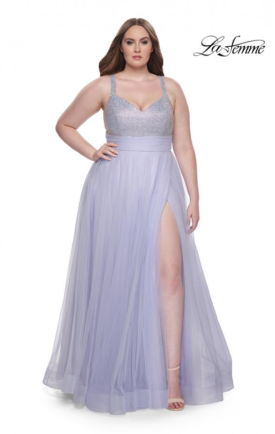 Picture of: A-Line Plus Size Prom Dress with Rhinestone Bodice in Light Periwinkle, Style: 31251, Detail Picture 3