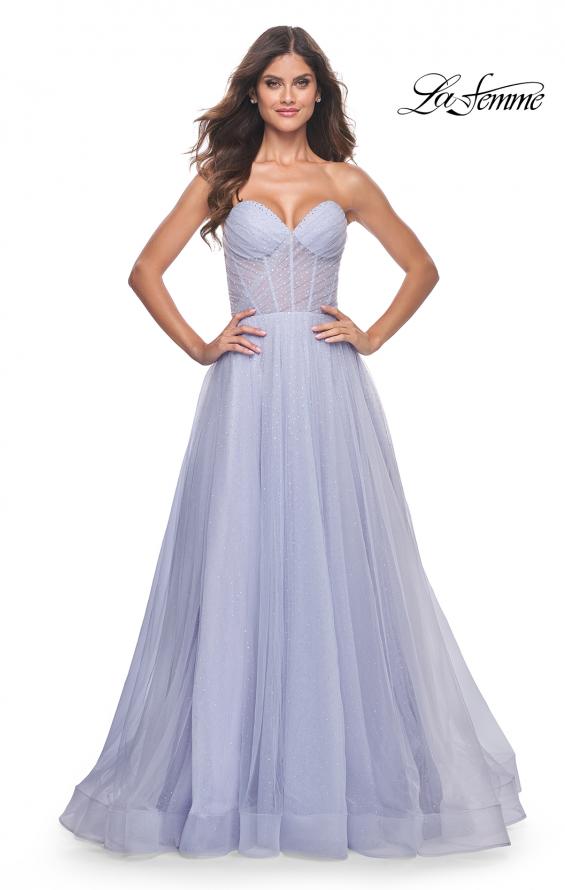 Picture of: Sweetheart Tulle and Rhinestone Prom Dress with Illusion Detail in Light Periwinkle, Style: 31997, Detail Picture 4