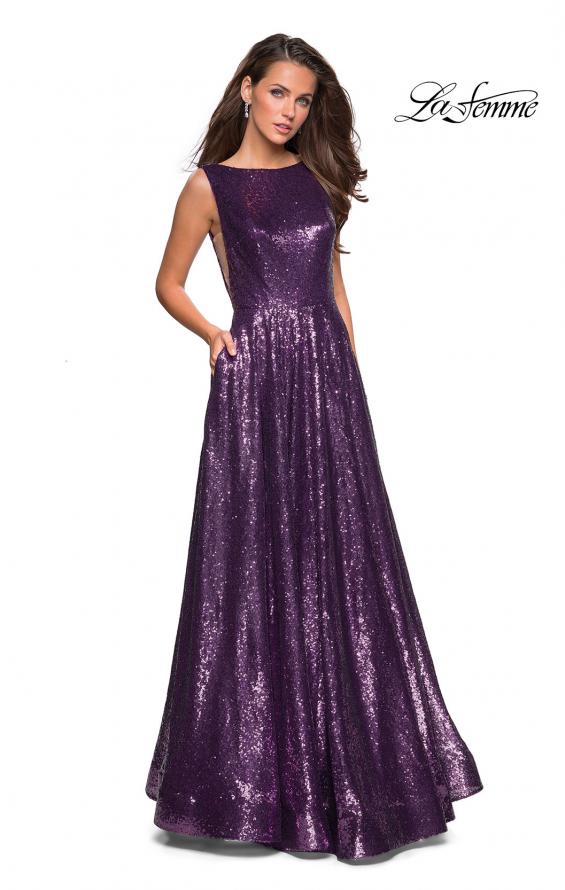 Picture of: Fully sequin A Line Gown with Illusion Sides in Light Purple, Style: 27061, Detail Picture 2