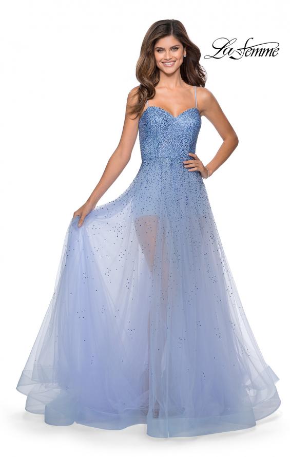 Picture of: Strapless Beaded Net Prom Dress with Sheer Bodice in Lilac Mist, Style: 28902, Main Picture